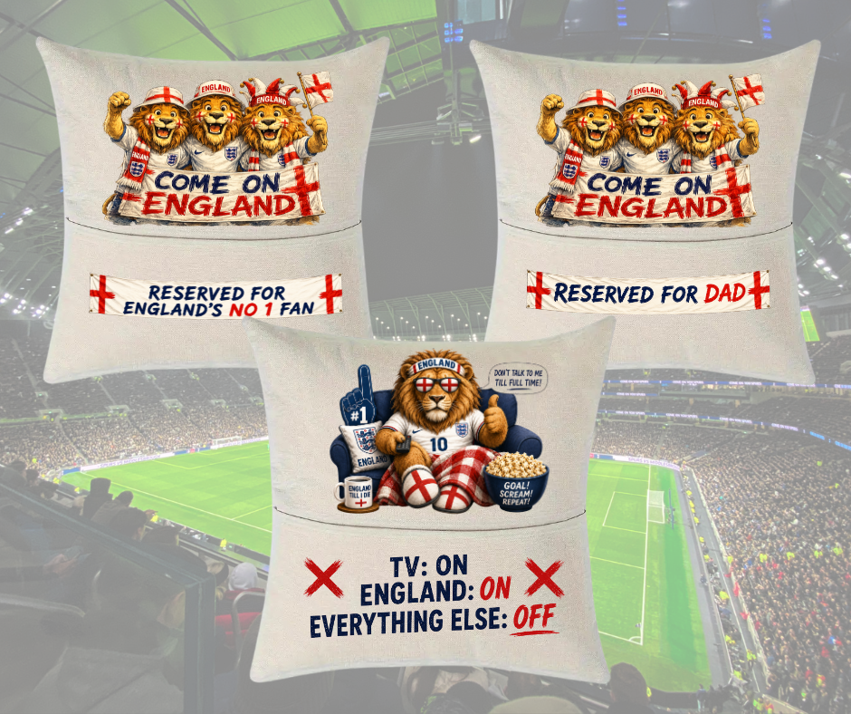 England World Cup supporters cushion, fun gift for fans, Fathers Day, football fan pillow, England fans gift, sports novelty cushion
