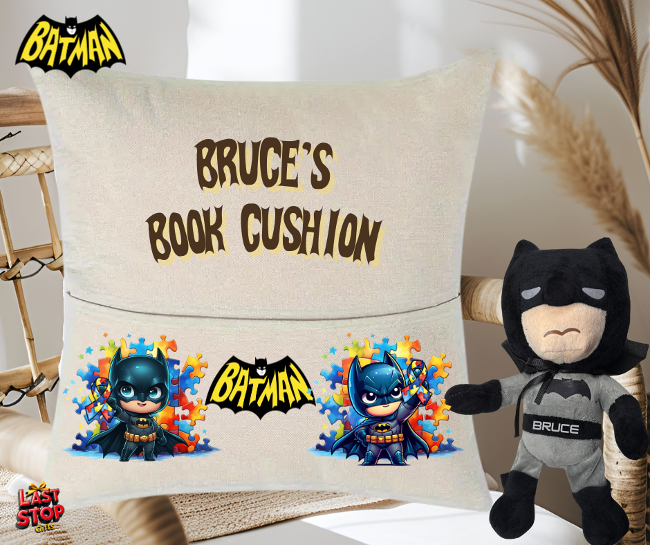 Autistic Awareness Personalised Batman cushion, optional plushie