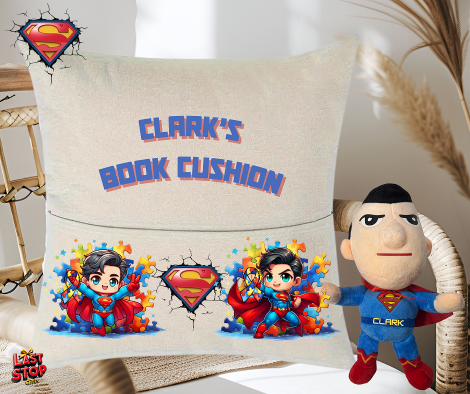 Autism awareness Personalised reading cushion, match with personalised Plushie
