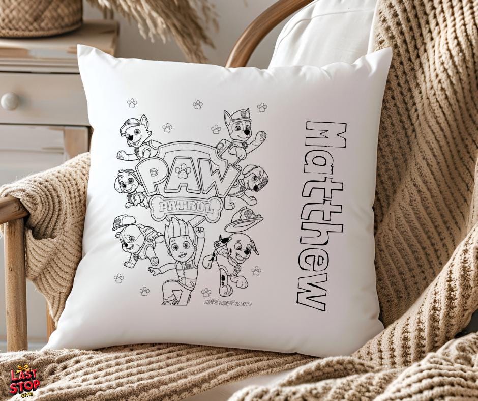 Personalied Kids Colouring Cushion Cover - Paw Patrol -