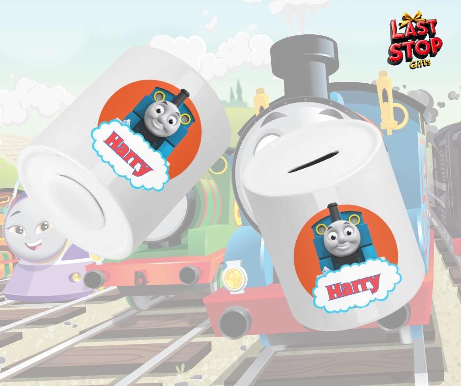 Personalized Thomas Tank Engine Ceramic Piggy Bank for Kids - Teach Money Habits in Style with this Custom Name Kids' Savings Bank