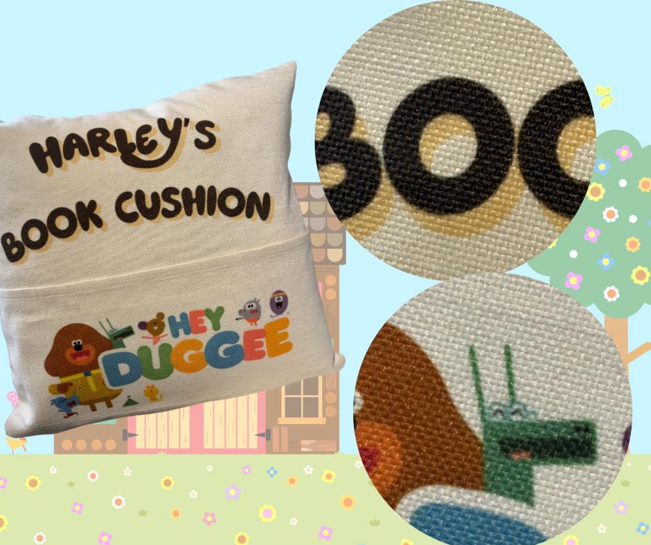 Hey Duggee Storytime Cushion - Pocket Personalised book cushion
