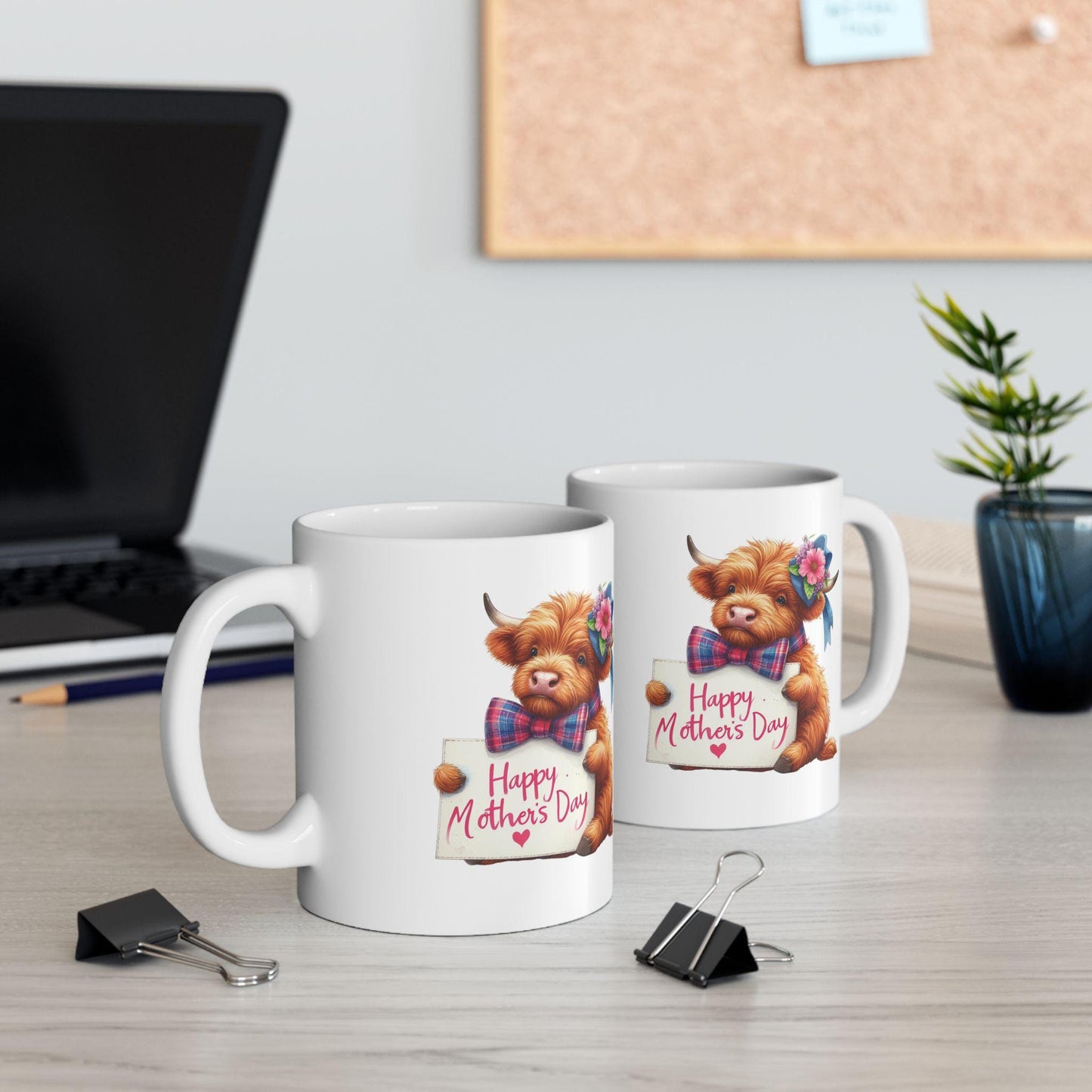 Rustic Mother's Day Gift: Cute Highland Cow Mug for Mom - Handmade Ceramic mug for Her - Farmhouse Decor - Farm Animal Lover Present