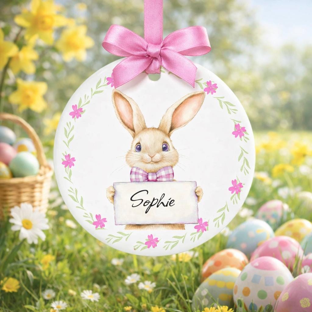 Personalised Child's Easter Bauble - Custom Hop into Easter Fun with Name - Bunny-Approved Charm Keepsake for Egg Hunt Season