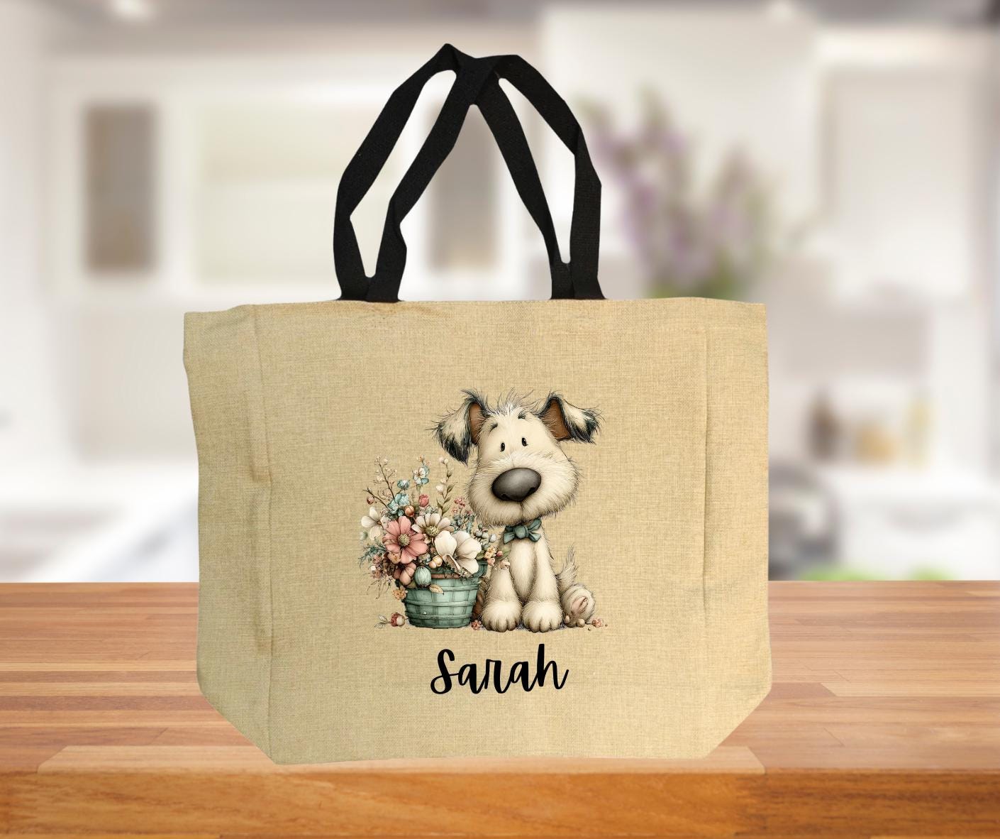 Personalised Quirky Dog lovers Burlap Jute Shopping Bag – Stylish Reusable Grocery Tote