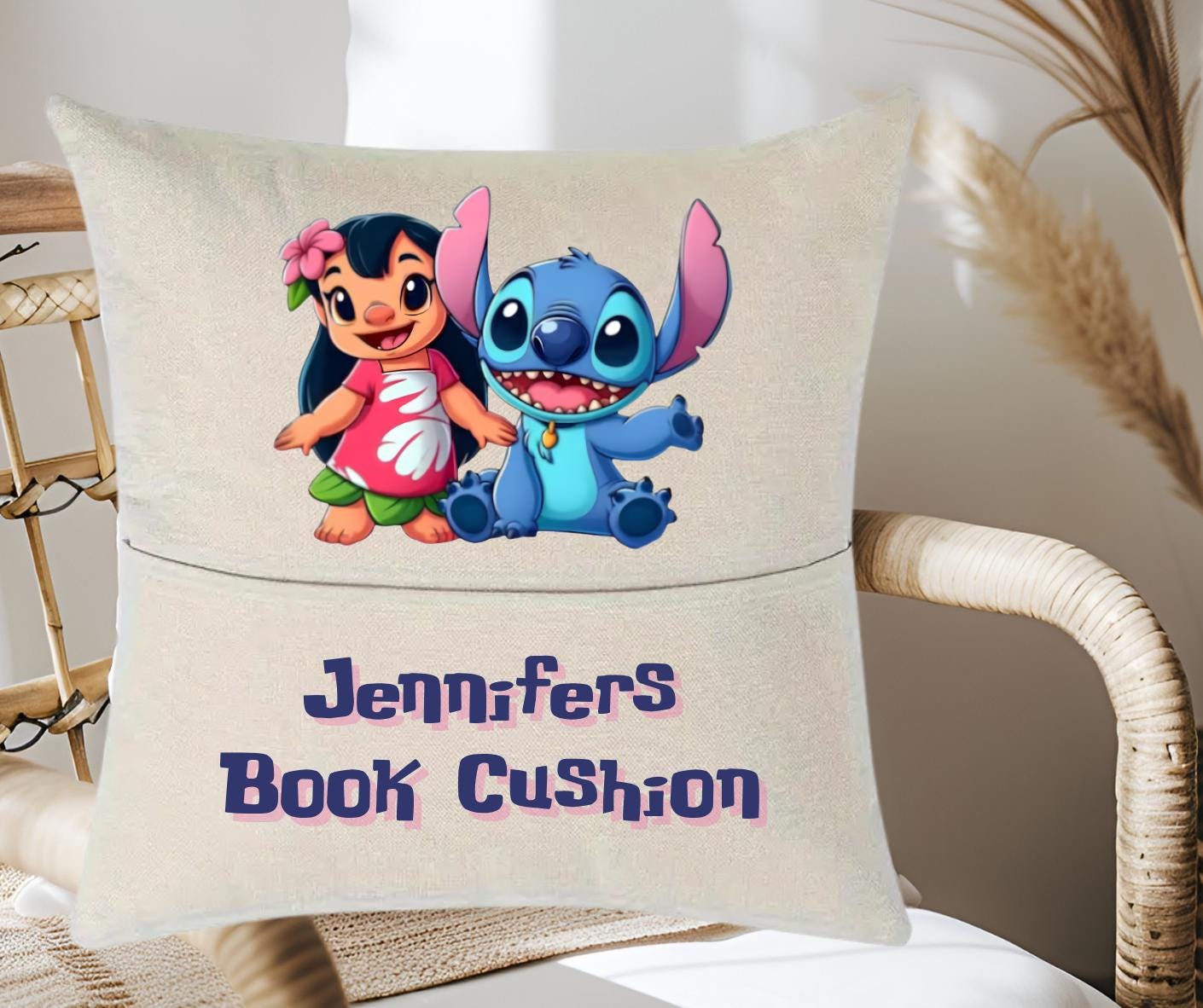Personalised Kids Reading book Cushion - Stitch Inspired