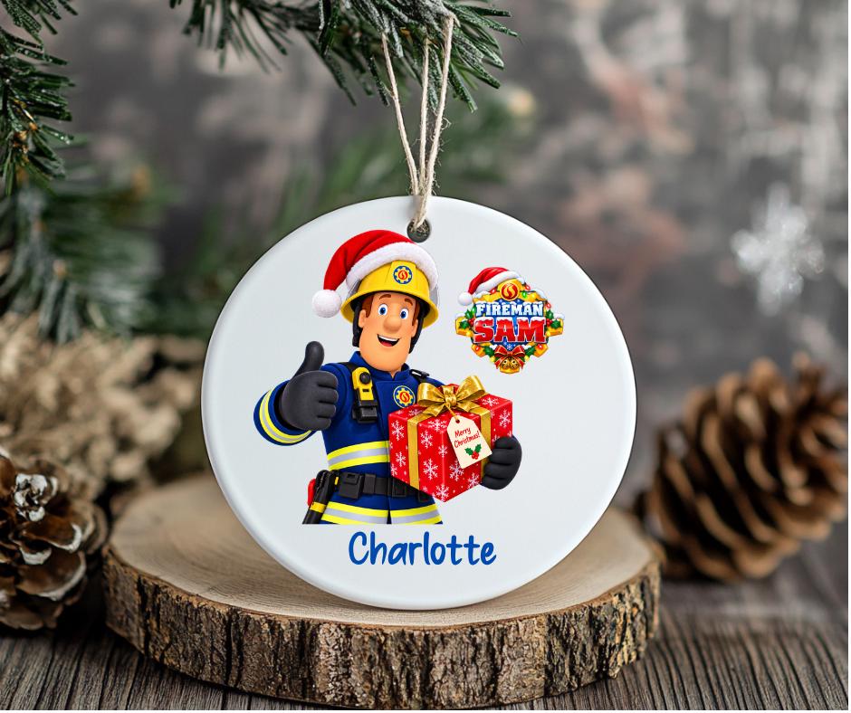 Fireman Sam themed Christmas Bauble - Personalised
