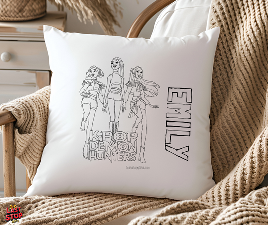 Demon Hunter colouring cushion personalised Huntrix