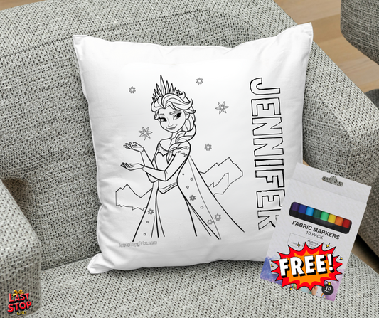 Personalised  Kids Colouring Cushion - Elsa - FREE MARKERS