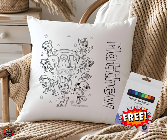 Personalied Kids Colouring Cushion - Paw Patrol - FREE MARKERS