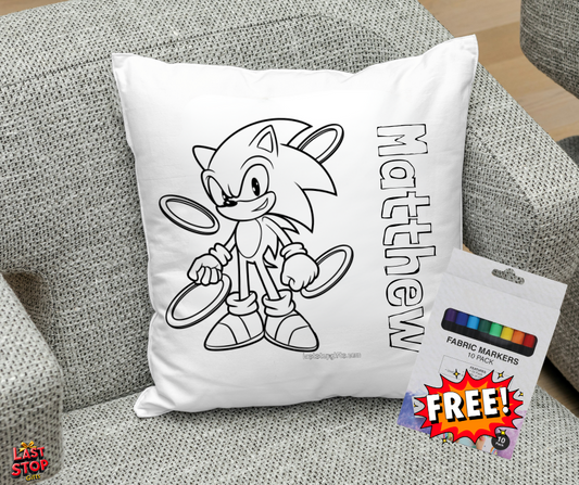 Personalised kids colouring cushion - Sonic - FREE MARKERS