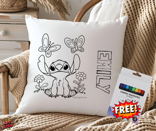 Personalised Kids colouring cushion - Stitch - FREE MARKERS