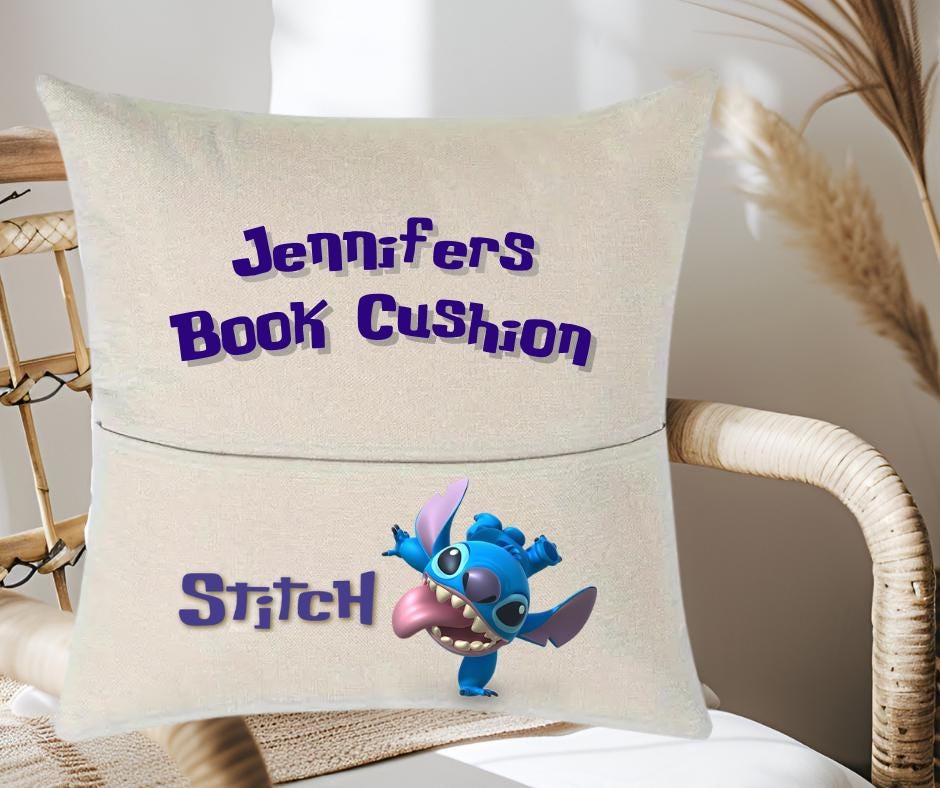 Personalised Kids Reading book Cushion - Stitch Inspired