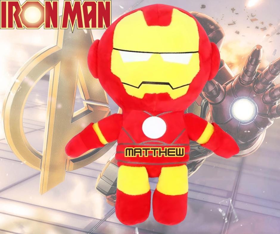 Autism Awareness personalised Iron Man reading cushion, personalised plushie