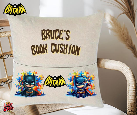 Autistic Awareness Personalised Batman Reading cushion, optional plushie