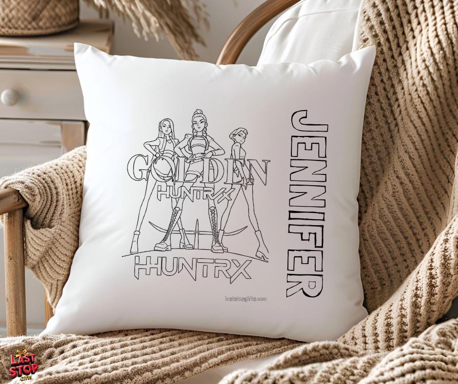 Demon Hunter Huntrix Golden Colouring Cushion Cover Personalised