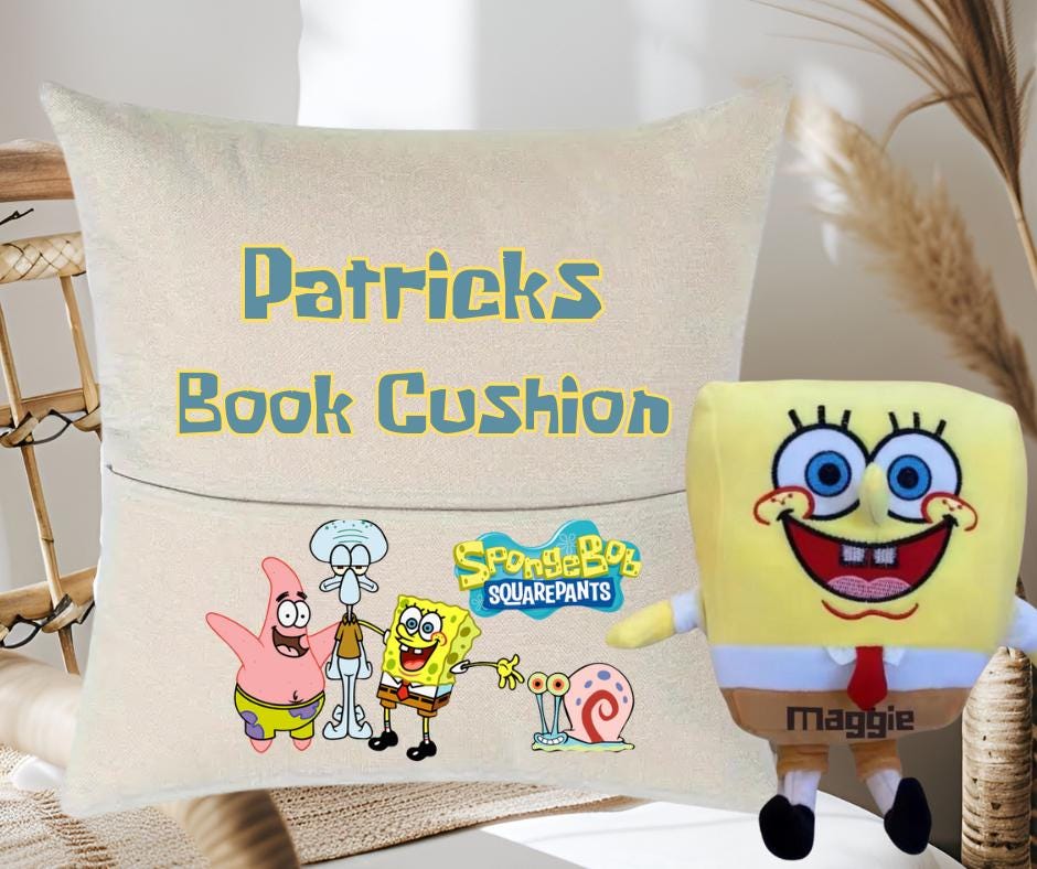 Personalised Sponge Bob Cushion with Book Pocket