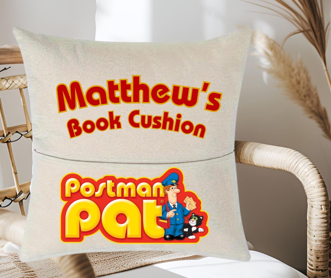 Personalized Postman Pat Reading Cushion – Cozy Kids Book Pillow