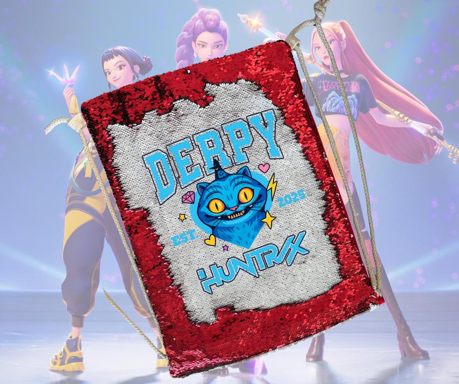 K Pop Demon Hunter DERPY Draw string Sequin bag