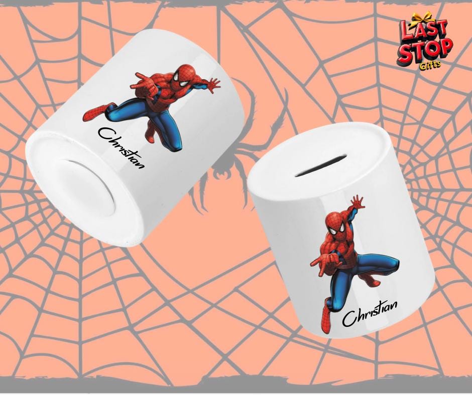 Personalised Spiderman Piggy Bank for Kids' Savings and Decor
