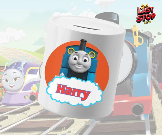 Personalized Thomas Tank Engine Ceramic Piggy Bank for Kids - Teach Money Habits in Style with this Custom Name Kids' Savings Bank