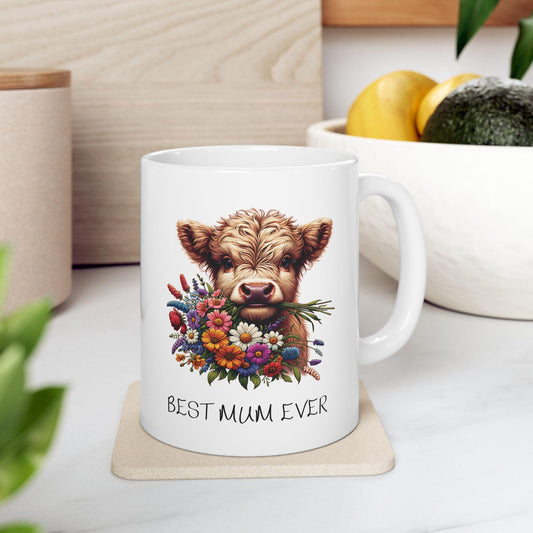 Adorable Highland Cow Mothers Day Mug - Cute Cow Design for Mom's Special Day - Unique Gift Idea