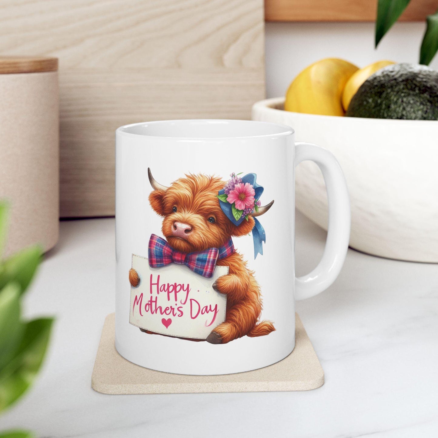 Rustic Mother's Day Gift: Cute Highland Cow Mug for Mom - Handmade Ceramic mug for Her - Farmhouse Decor - Farm Animal Lover Present
