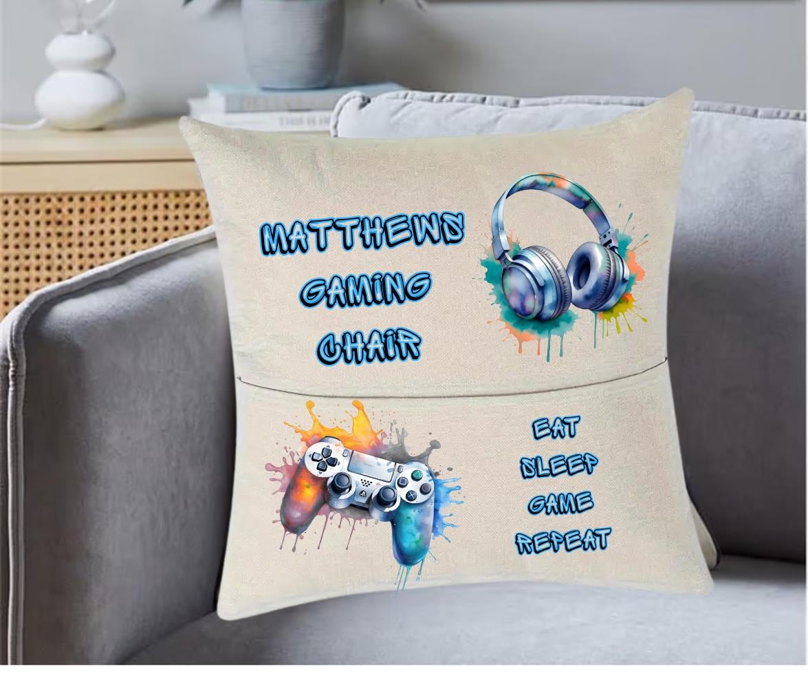 Personalised Gaming Pocket Cushion for Kids - Store Gaming Controllers in Style - 40x40 cm
