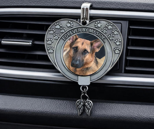 Personalised Pet Memorial Charm: Double Sided Heart with Hanging Chain - Pawprint Design & Angel Wings - Forever By My Side Tribute