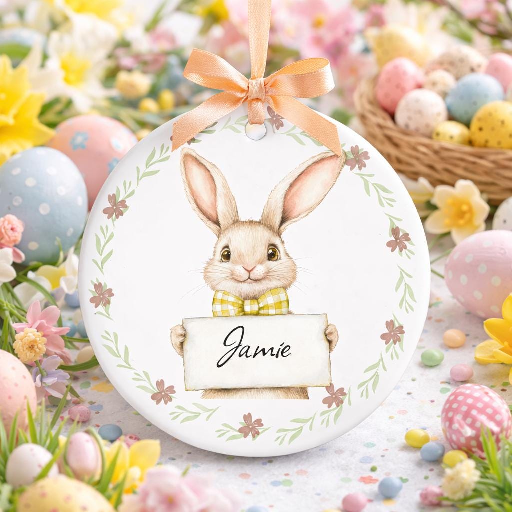Personalised Child's Easter Bauble - Custom Hop into Easter Fun with Name - Bunny-Approved Charm Keepsake for Egg Hunt Season