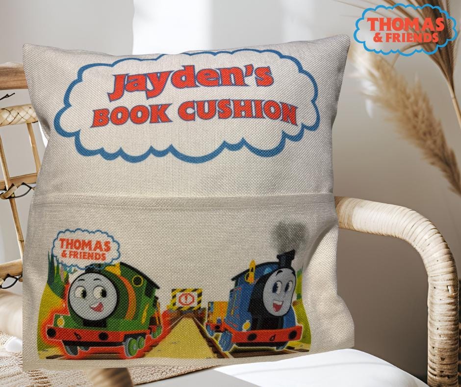 Personalized Thomas the Tank Engine Reading Cushion with Handy Pocket for Storytime Fun