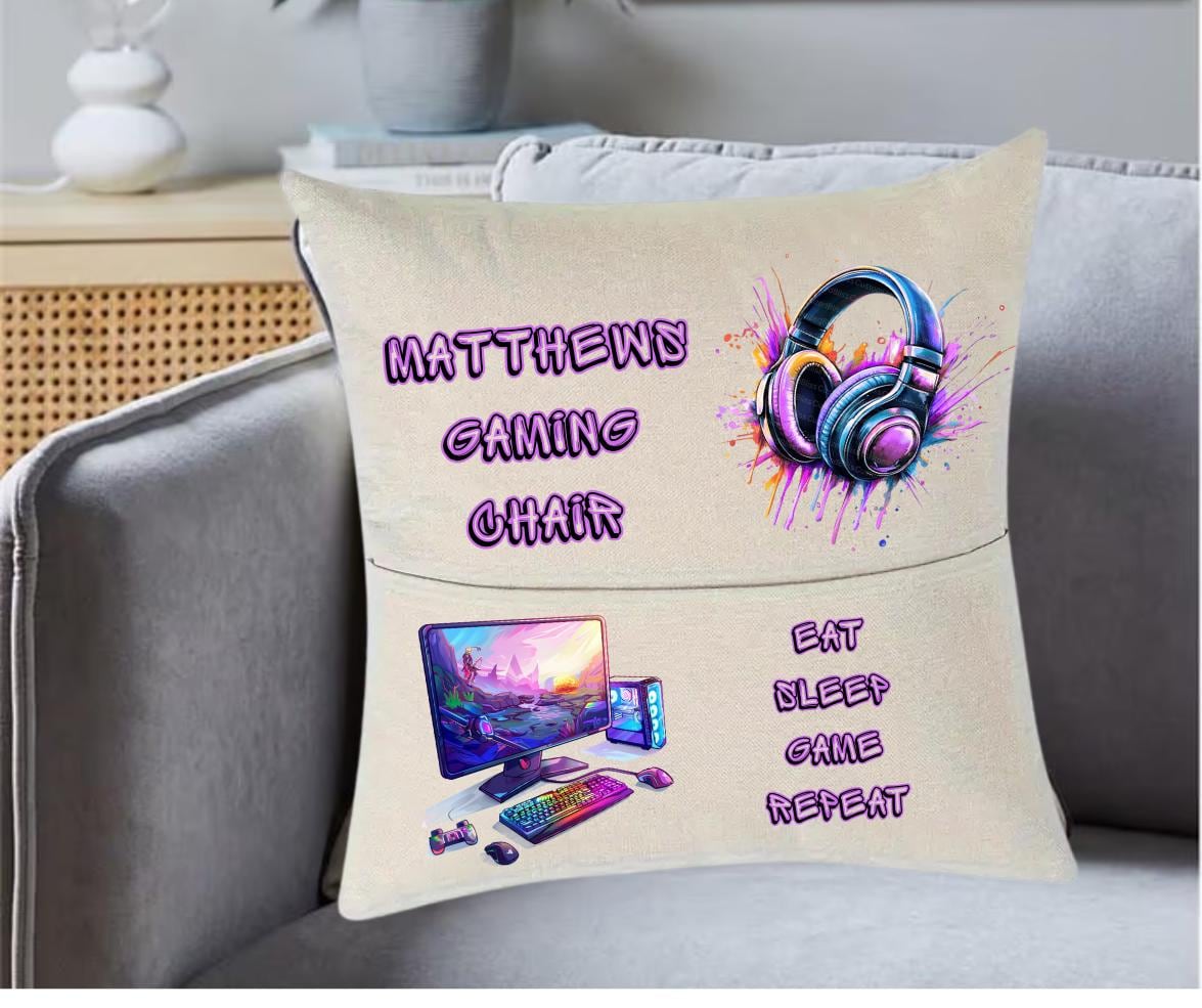 Personalised Gaming Pocket Cushion for Kids - Store Gaming Controllers in Style - 40x40 cm