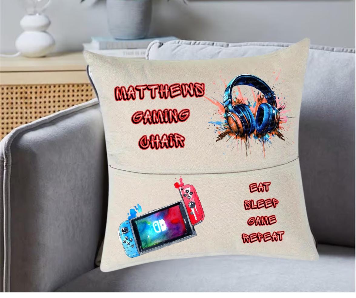 Personalised Gaming Pocket Cushion for Kids - Store Gaming Controllers in Style - 40x40 cm