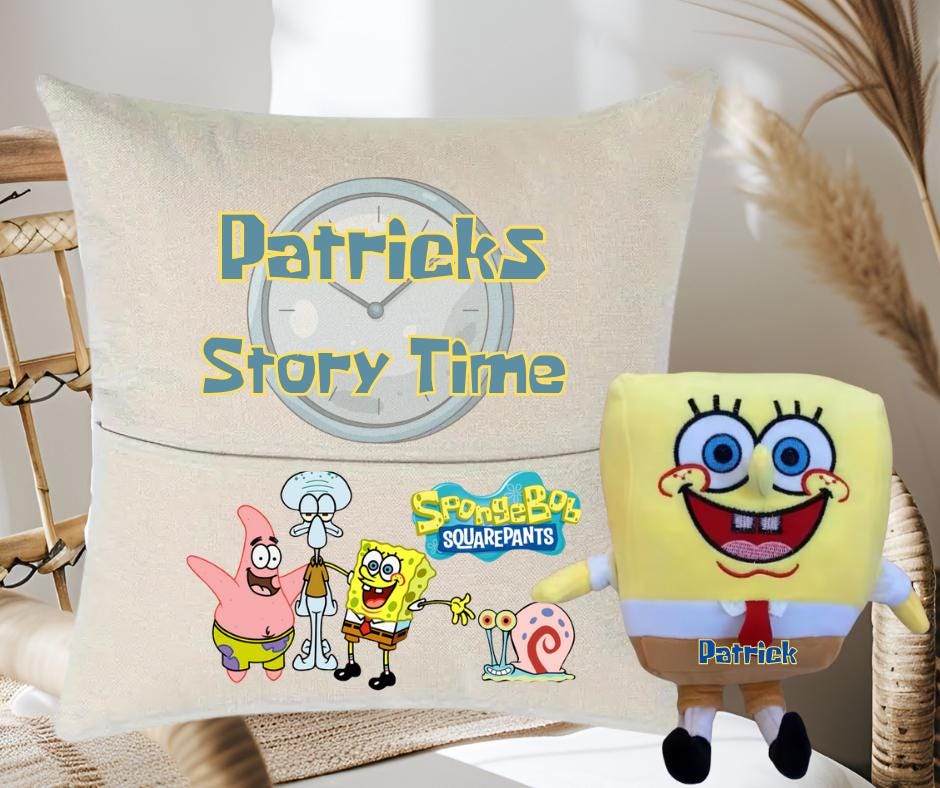 Kids Story Book Cushion, Personalised, Spongebob