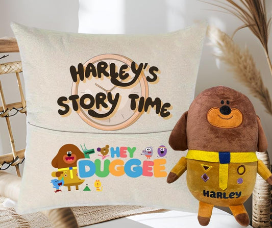 Hey Duggee Storytime Cushion - Pocket Personalised book cushion