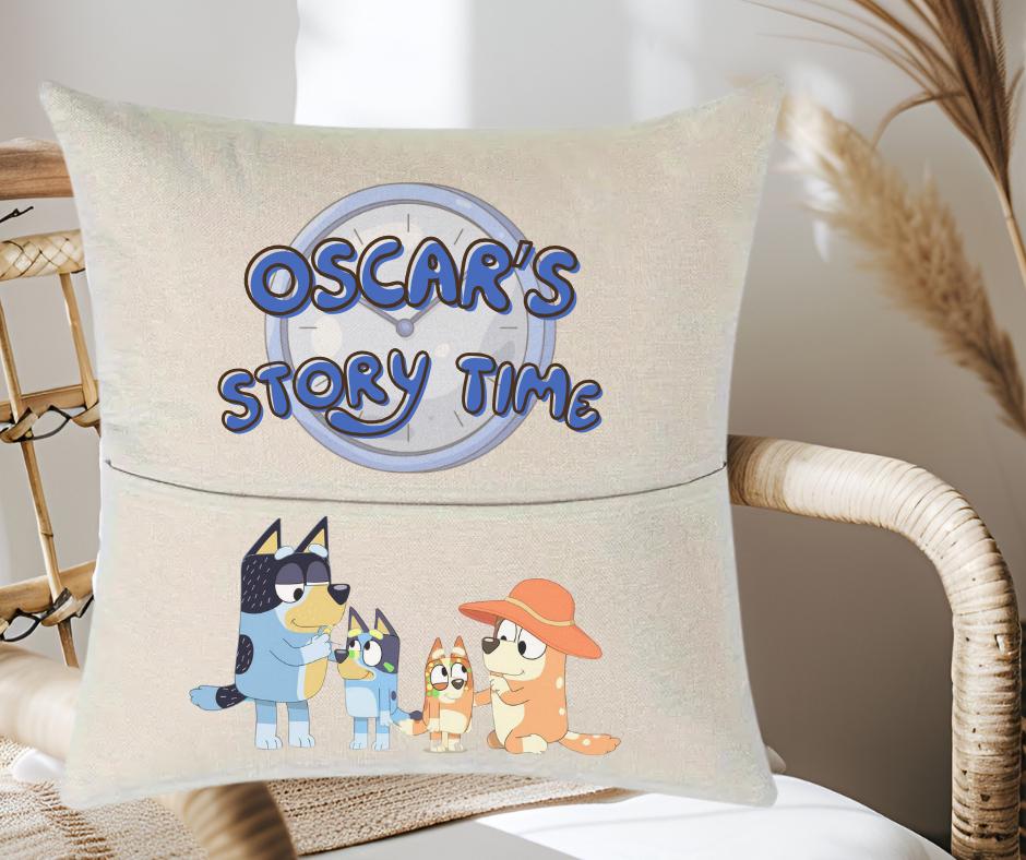 Bluey personalised Reading story time pocket Cushion
