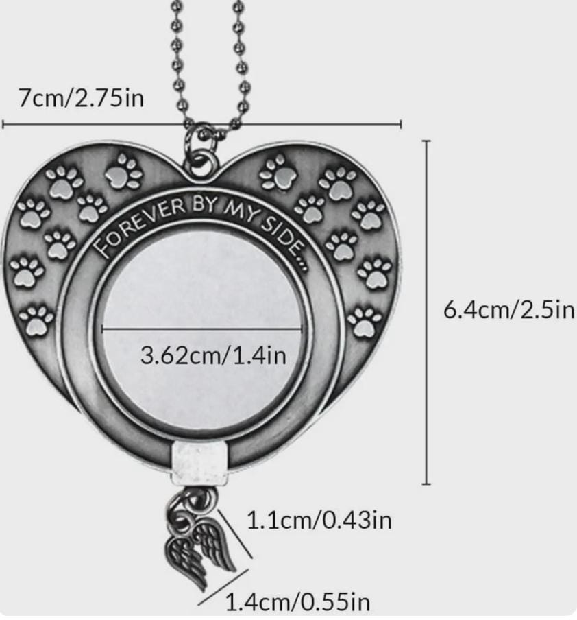 Personalised Pet Memorial Charm: Double Sided Heart with Hanging Chain - Pawprint Design & Angel Wings - Forever By My Side Tribute