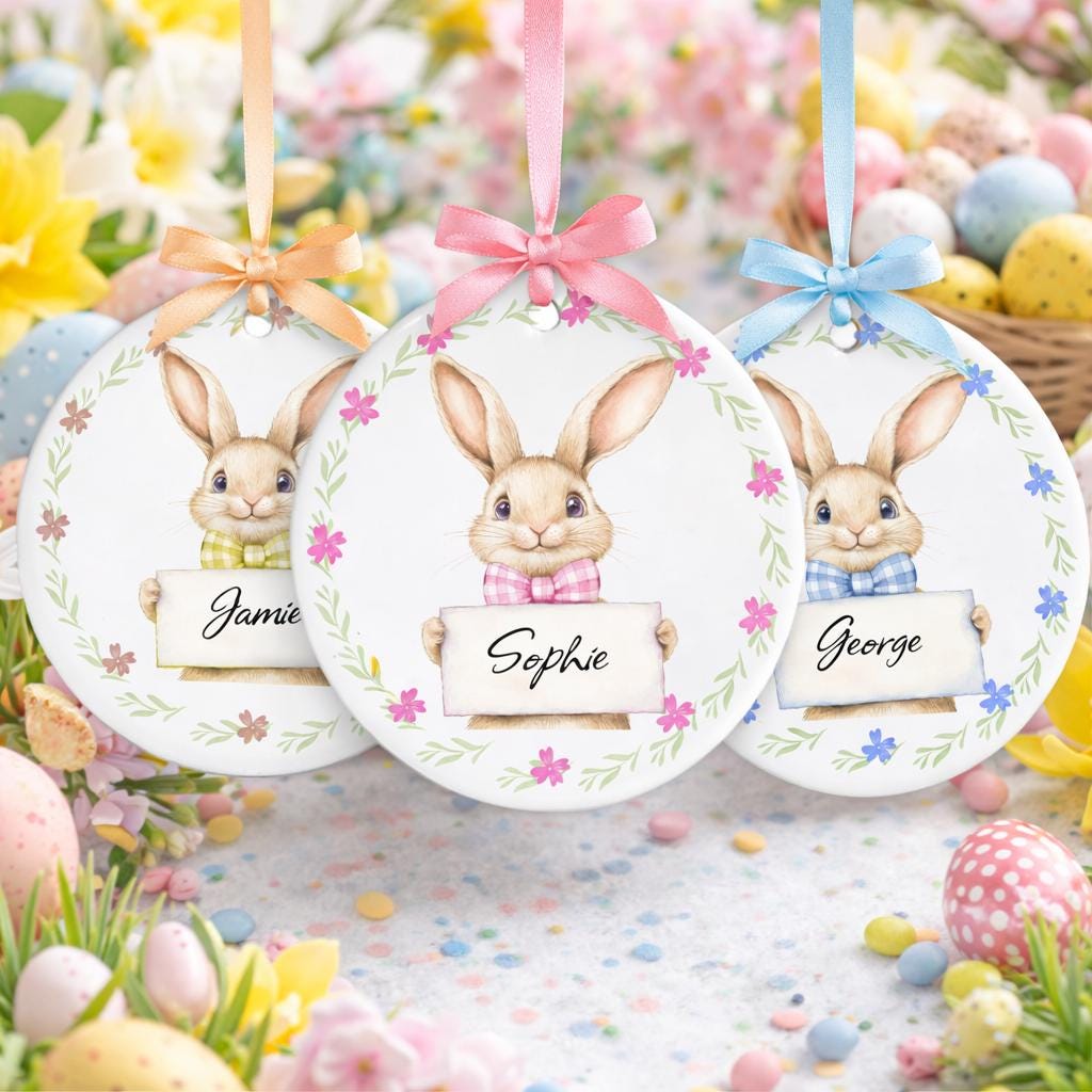 Personalised Child's Easter Bauble - Custom Hop into Easter Fun with Name - Bunny-Approved Charm Keepsake for Egg Hunt Season
