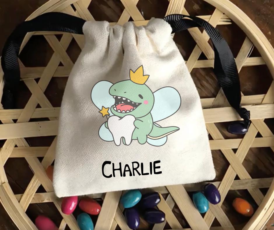 Children's Personalised Tooth Fairy Bags - Drawstring Lost Tooth Pouch for Boys & Girls - First Tooth Keepsake Bag