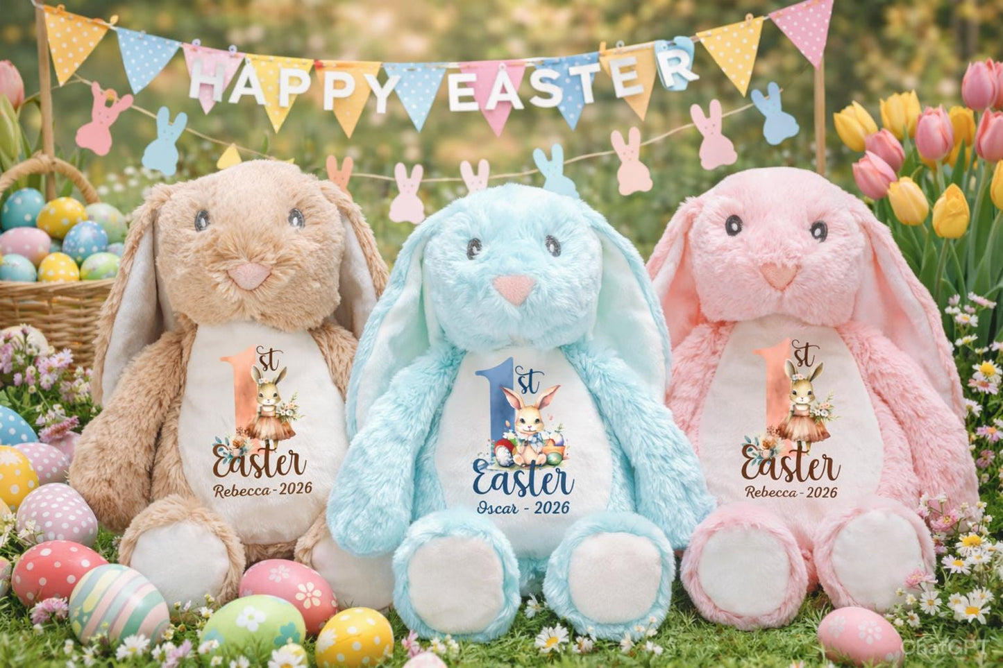 Personalised Easter Bunny - Customised Bunny for Easter Baskets - Unique Gift with Name Personalisation