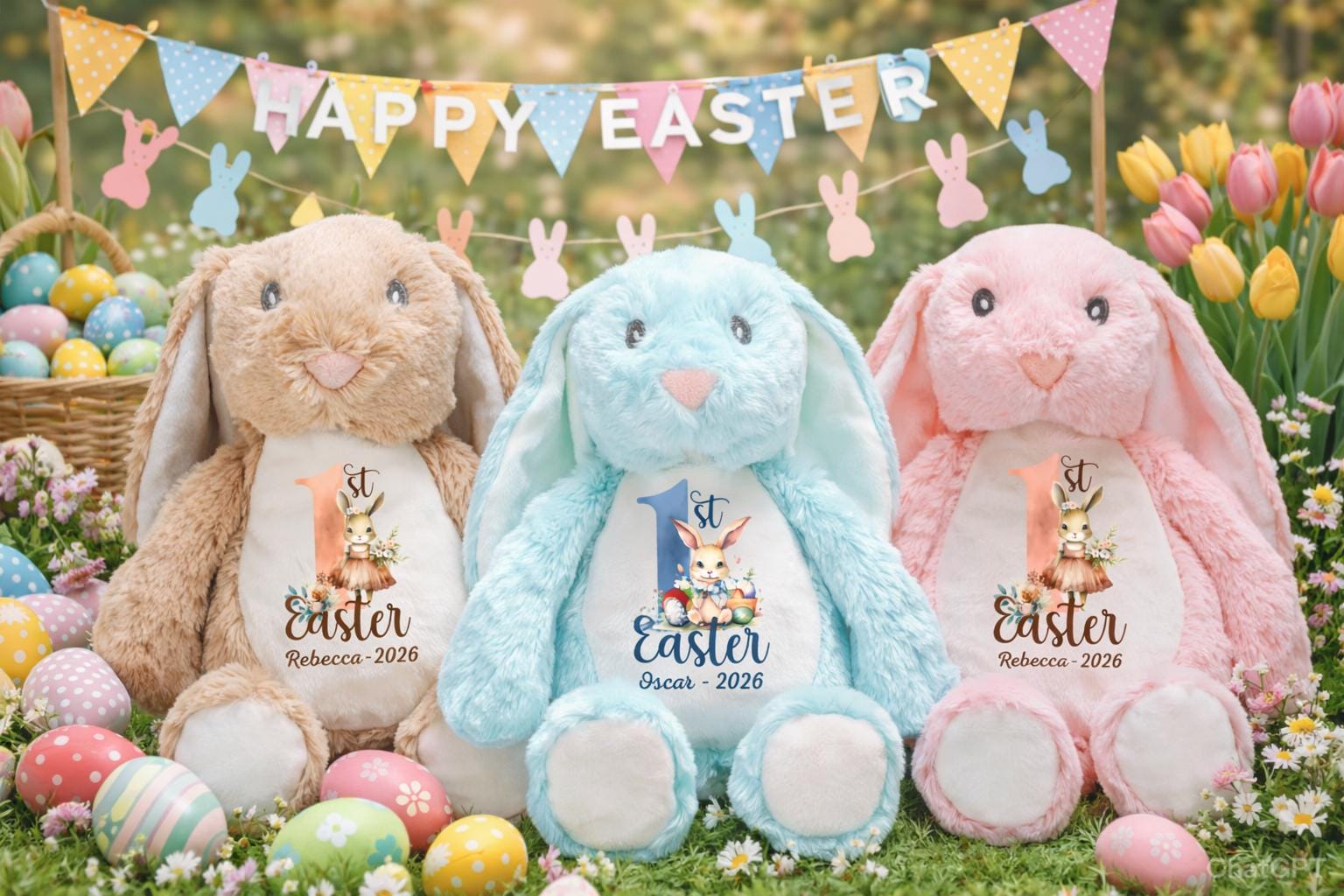Personalised Easter Bunny - Customised Bunny for Easter Baskets - Unique Gift with Name Personalisation