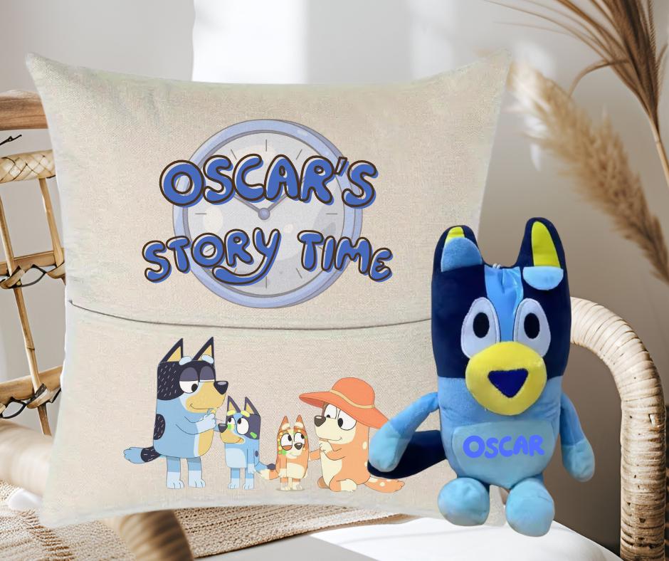 Bluey personalised Reading story time pocket Cushion
