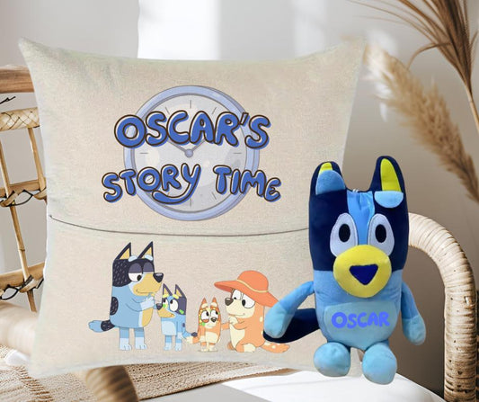 Bluey personalised Reading story time pocket Cushion