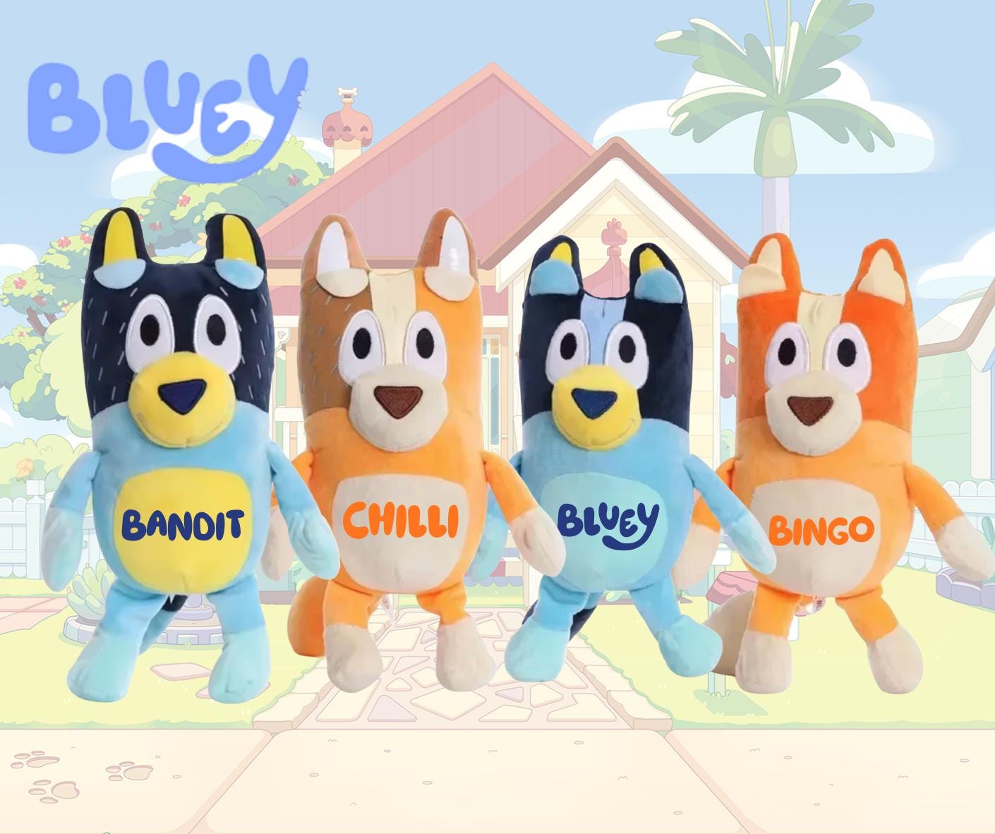 Family Personalised Bluey Plushies Set - Custom Heeler Pup Characters with Family Names -