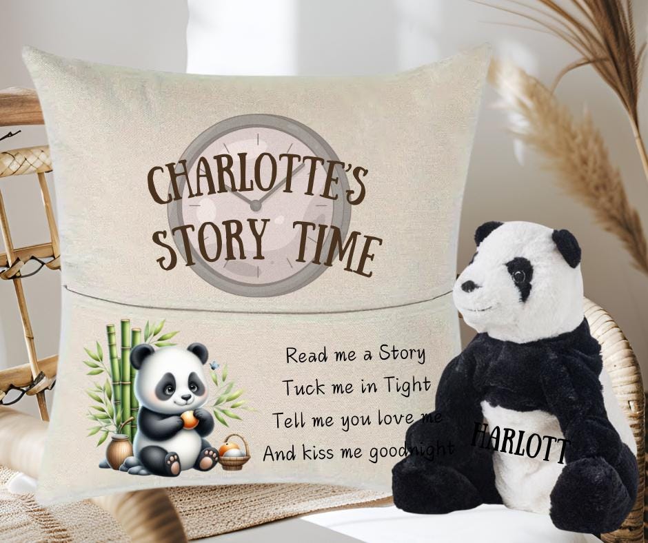 Personalised Panda Cushion with Book Pocket & Optional Plushie – Cute Home Decor