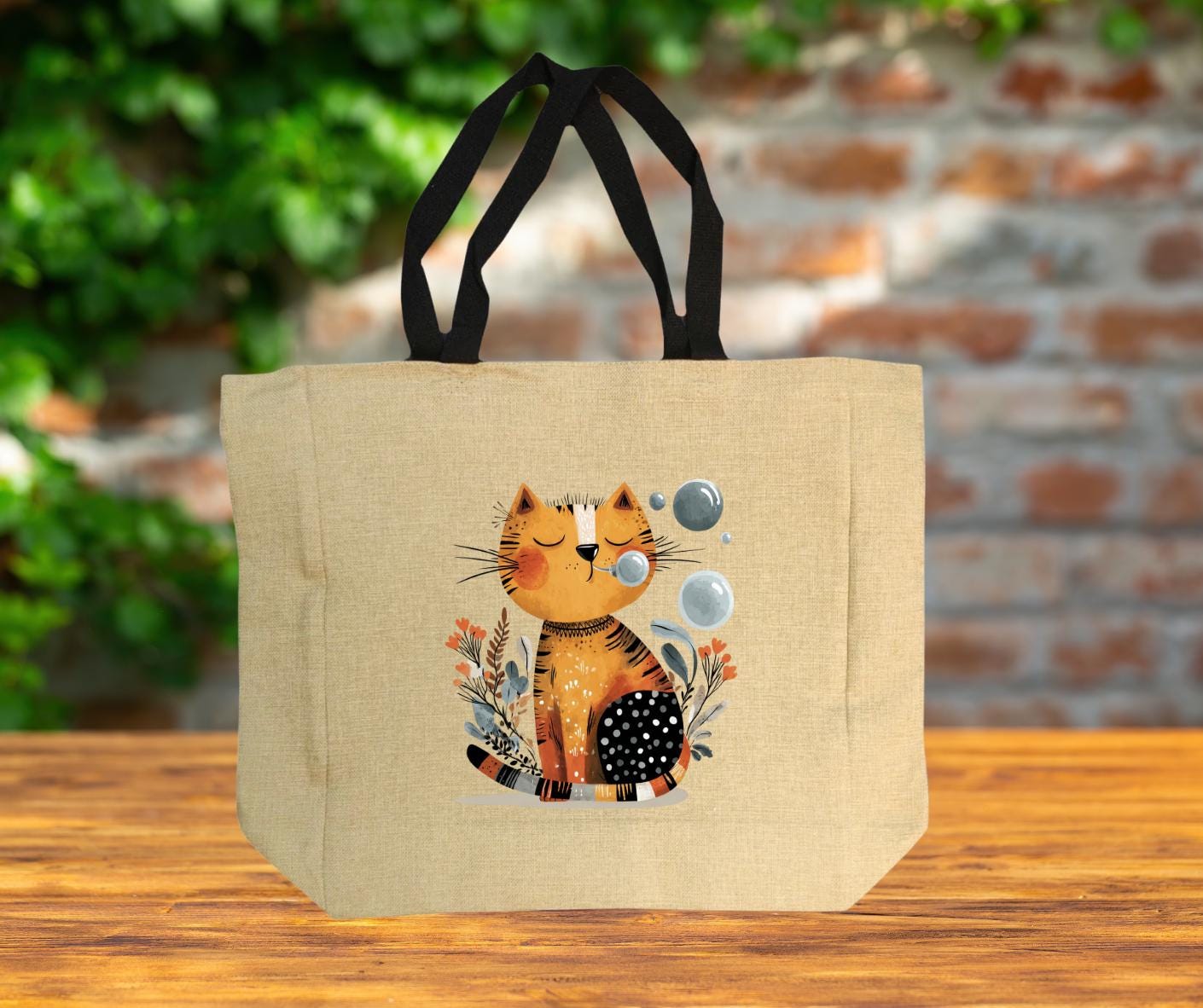 Quirky Cat lovers Burlap Jute Shopping Bag – Stylish Reusable Grocery Tote