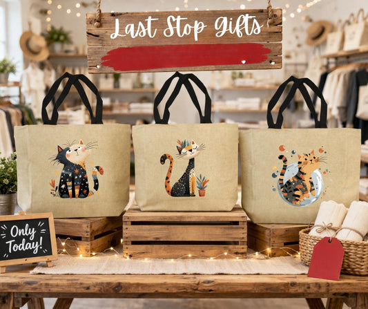 Quirky Cat lovers Burlap Jute Shopping Bag – Stylish Reusable Grocery Tote