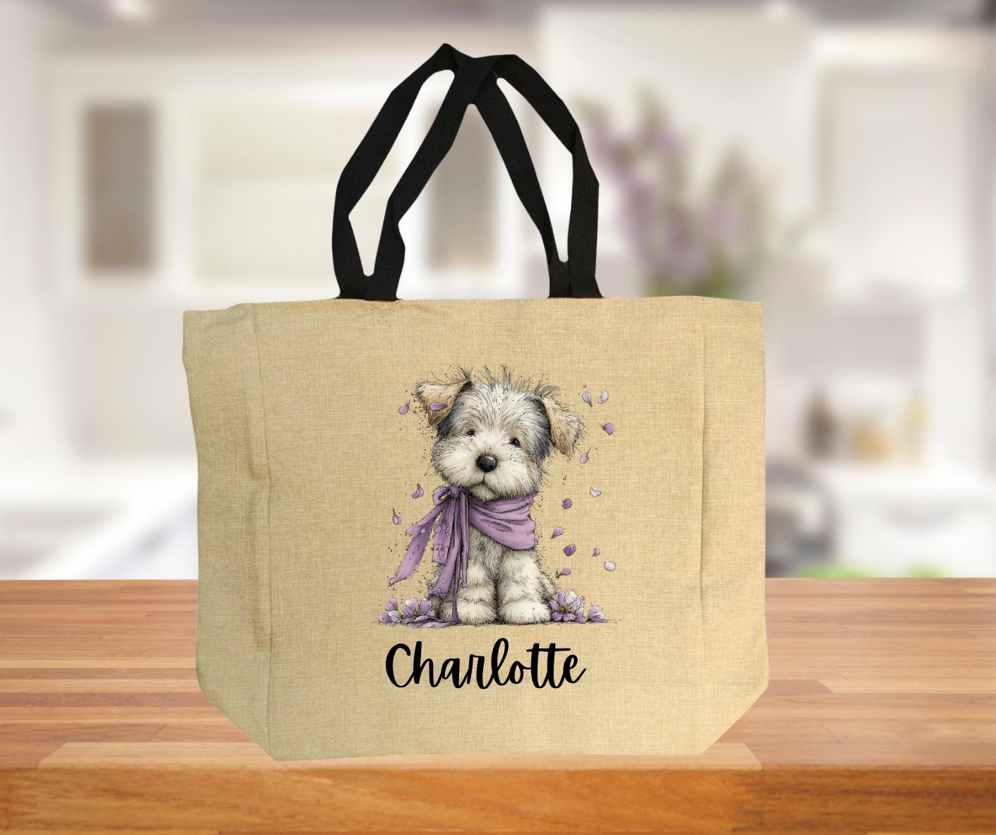 Personalised Quirky Dog lovers Burlap Jute Shopping Bag – Stylish Reusable Grocery Tote
