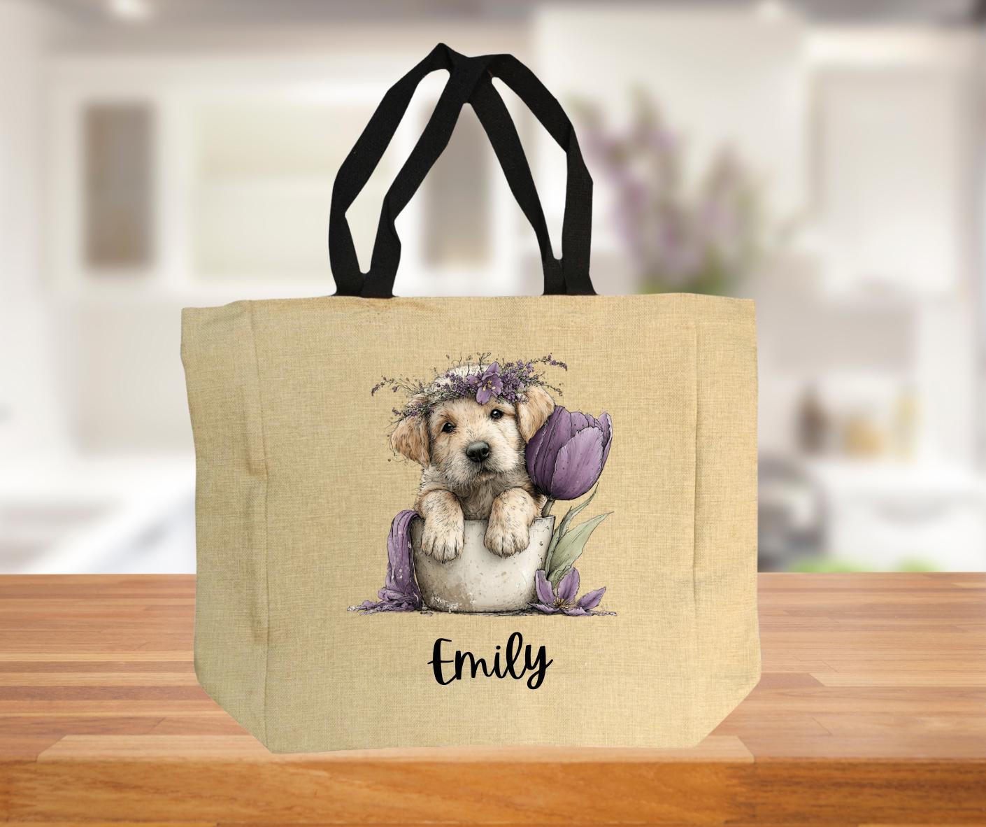 Personalised Quirky Dog lovers Burlap Jute Shopping Bag – Stylish Reusable Grocery Tote