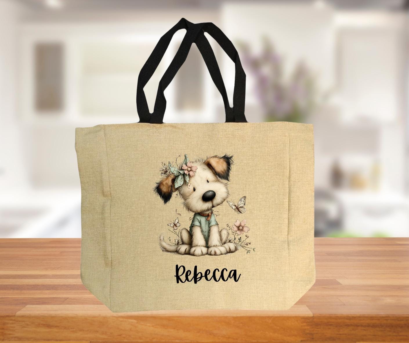 Personalised Quirky Dog lovers Burlap Jute Shopping Bag – Stylish Reusable Grocery Tote